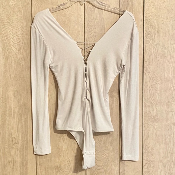 T by Alexander Wang Lace Up Bodysuit in White - Picture 2 of 7